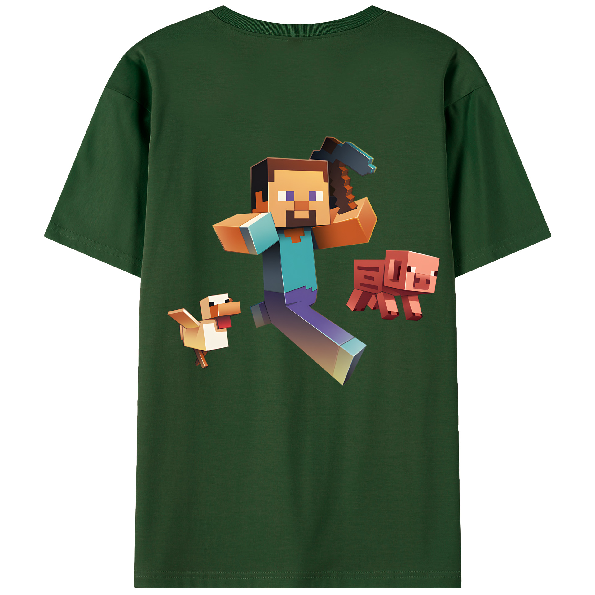 （画像用） マインクラフト ブロックの世界 Minecraft MC Block world 綿100％半袖Tシャツ（背面プリント）